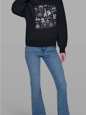 Karl Lagerfeld Black Cowlneck Sweater with Multicolor Graphic Embroidery